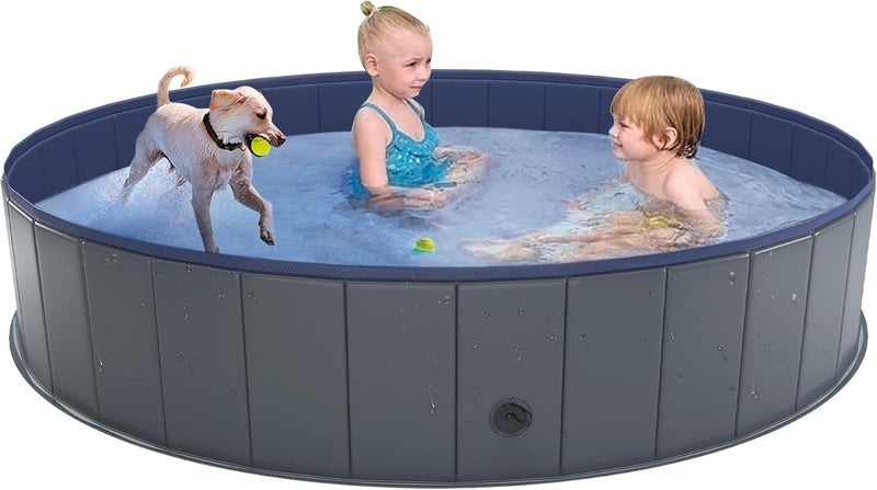 Niubya Foldable Dog Pool, Collapsible Plastic Dog Swimming Pool, 64x12in