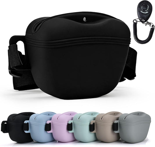 AOKLANT Pet Training Snack Pouch with Clicker 2.0 Upgraded Magnetic Closure, 1.66 Cup Silicone Belt for Dog Treats，Perfect for Exercising and Walking