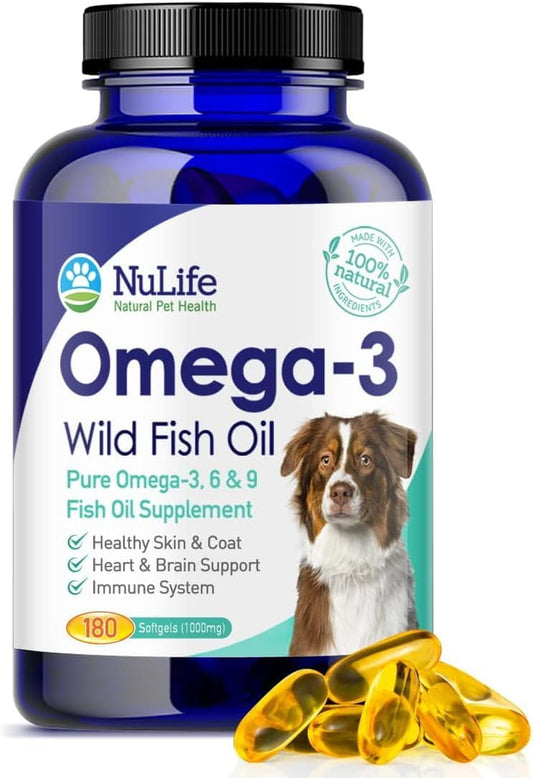 Pure Omega 3 Fish Oil for Dogs, Wild Caught from Iceland, Skin and Coat Supplement for Shedding, Dry Itchy Skin and Allergies, Rich in EPA + DHA with Omega 3, 6