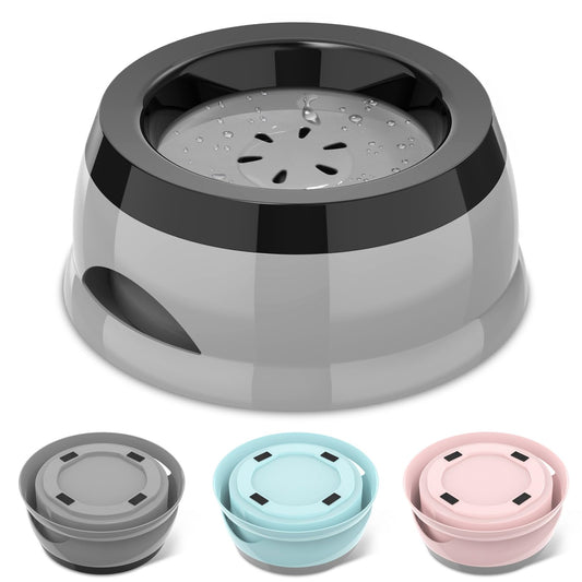 25oz Slow Drink Dog Water Bowl, No Spill Water Bowl for Dogs Cats, Non-Splash No Mess Puppy Kitten Water Feeder, Carried Portable Base for Vehicle Car,Travel,Home (Small/Medium Pets) - Gray