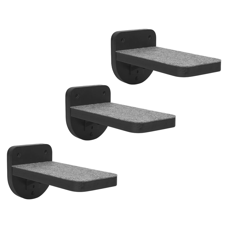 ESPETS Set of 3 Black Natural Sturdy Wood Cat Wall Floating Steps - Wall Mounted Cat Climbing Shelves and Perches, Kitty Stairs Climber Ladder for Wall - Holds up 35lbs