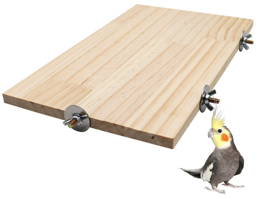 15.7×10.4 Inches Large Bird Perch Stand Platform, Natural Wooden Small Animals Cage Accessories, Rectangle Stand Perch Shelf for Parrot Parakeet Cockatiel Rat Hamster Guinea Pig Conure Chinchillas