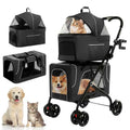 Double Dog Stroller with Cup Holder, Foldable 3-in-1 Cat Strollers with 2 Detachable Carriers, Safety Belt, Washable Cover, Removable Pads, 4 Wheels Travel Pet Stroller for Small Medium Dogs (Black)