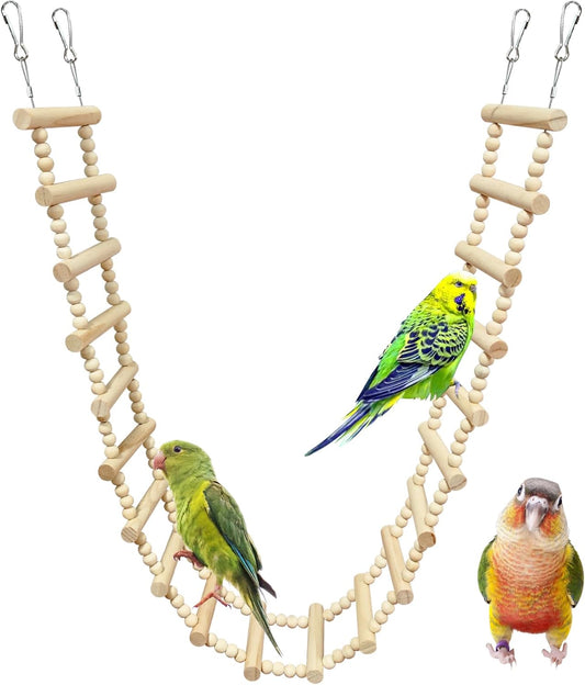 BNOSDM Long Bird Ladder Bridge 45.3 in Wooden Parakeet Climbing & Swing Toys Bird Cage Accessories for Budgies, Cockatie