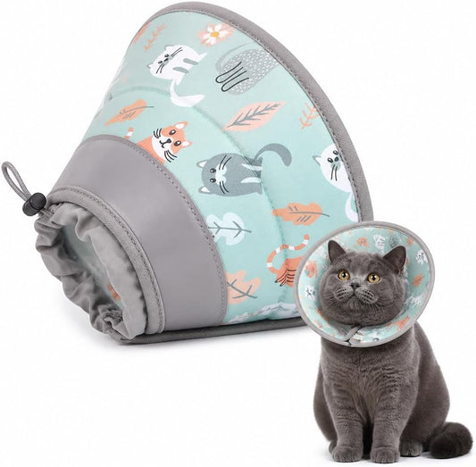 Soft Cat Cone, Elizabethan Cone for Cats, Adjustable, Foldable, for Cats Kittens After Surgery Recovery, Spay Neuter, Wo