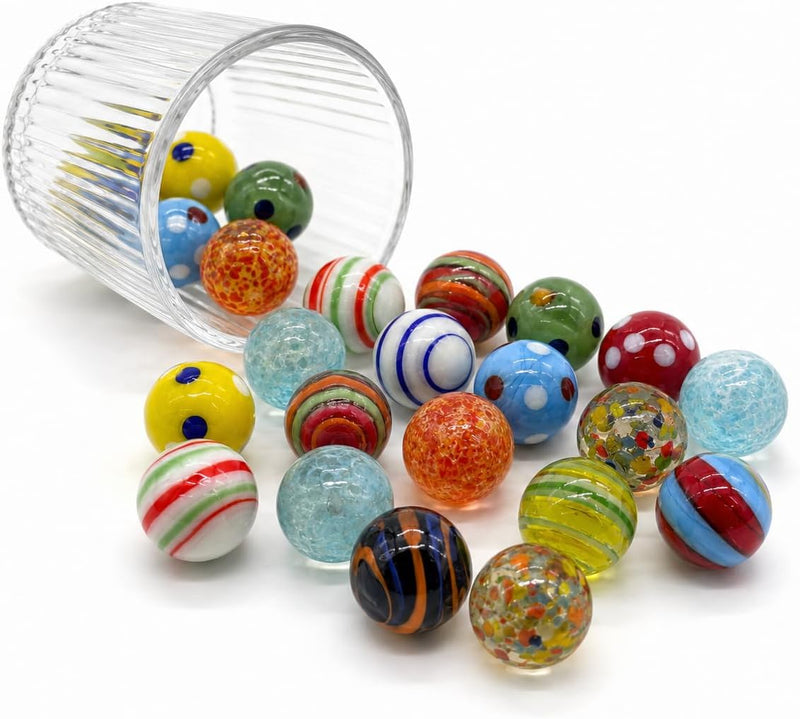 20 Pcs Assorted Glass Marbles, 16mm/0.63 Inch Glass Marbles Bulk, Cats Eye Marbles for Marble Bounce Game, Vase Fillter,