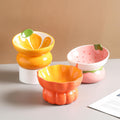 Yeexoxow Ceramic Raised Cat Bowl - Pink Elevated Food Bowl for Indoor Cats, Anti-Vomiting & Spine Protection, Cute Tilted Dish for Flat-Faced Cats and Kittens (Strawberry Shaped)