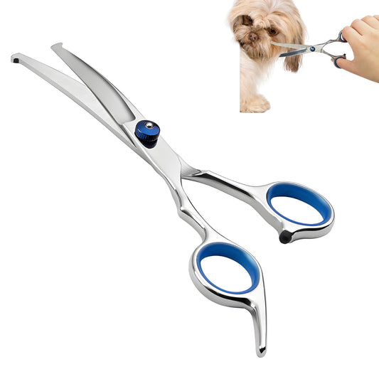 Curved Dog Grooming Scissors with Safety Round Tips, Light Weight Professional Pet Trimming Grooming Shears 4CR Stainless Steel for Nose Hair,Ear Hair,Face Hair,Paw Hair for Dogs and Cat