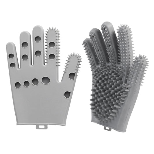 WAGINGROO Pet Grooming Gloves for Cats & Dogs, Silicone Pet Hair Removal Glove for Bathing, Shedding & Massage, Gentle Cat & Dog Grooming Glove for Long & Short Hair Pets（Grey-Large）