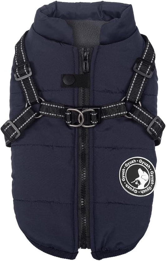Gyuzh Dog Coat with Harness Winter Dog Coat Fleece Dog Jacket Waterproof Dog Coat Zipper Dog Jacket Puppy Coat Small Dog Clothes Dog Coat with Reflective Harness for Smal Medium Large Dogs