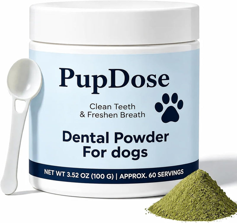 PupDose Dental Powder for Dogs, Fresh Breath & Oral Care Support for Daily Dog Dental Care-100G(1 Bottle)
