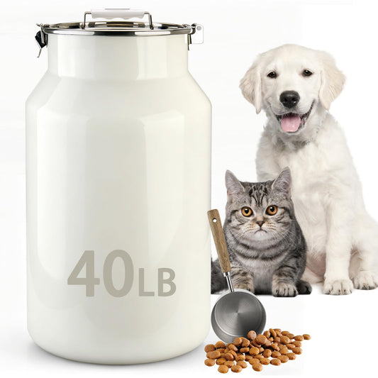 Aloxina Dog-Cat Food Storage Container 40 lb/38 Qt, Large Stainless Steel Pet Food Bin with Airtight Lid & Scoop Included, Durable 304 Metal Storage for Dogs & Cats