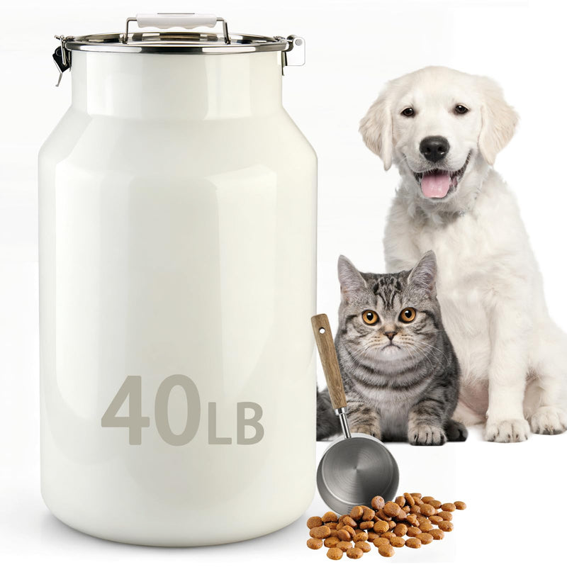 Aloxina Dog-Cat Food Storage Container 40 lb/38 Qt, Large Stainless Steel Pet Food Bin with Airtight Lid & Scoop Included, Durable 304 Metal Storage for Dogs & Cats