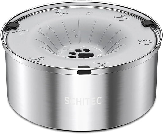 SCHITEC Dog Water Bowl No Spill 1.2L/40oz Slow Drinking Anti-Splash Stainless Steel Dog Bowl with Floating Disk, Spill Proof Pet Travel Water Dispenser for Sloppy Messy Drinkers(Light Gray)
