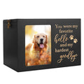 Pet Memorial Urns for Dog or Cat Ashes, Large Wooden Funeral Cremation Urns with Photo Frame, Keepsake Memory Box with Black Flannel Lining