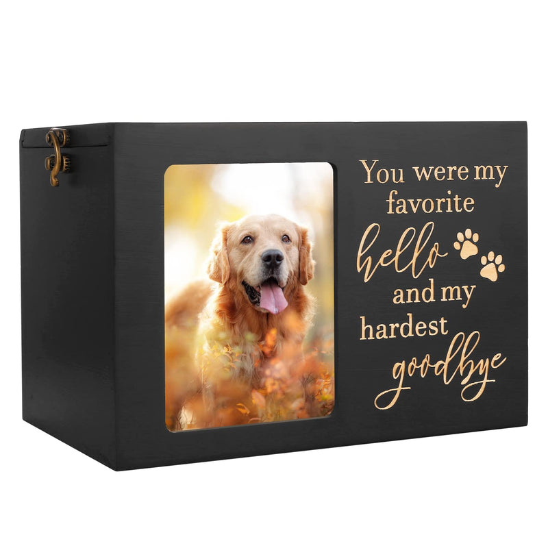 Pet Memorial Urns for Dog or Cat Ashes, Large Wooden Funeral Cremation Urns with Photo Frame, Keepsake Memory Box with Black Flannel Lining