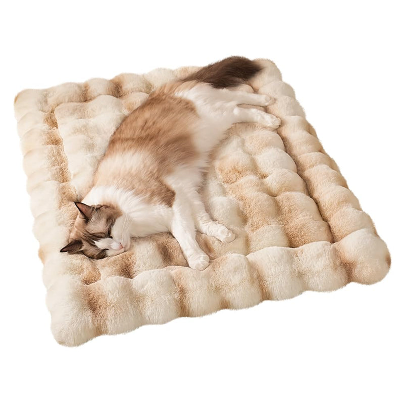 SOMAHE Cat Bed, Plush Faux Fur Kneading Flat Mat - Machine Washable Fluffy Pet Bed for Indoor Cats, Non-Slip Small Kitten Bed, Therapeutic Knead Cat Mat for Couch & Window Sill, 23