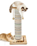31" Extra Tall Cat Scratching Post, Natural Sisal Cat Scratcher for Indoor Cats Adults & Large Cats, Sturdy Wood Cat Tree Tower with Interactive Ball Track & Top Perch, Modern Design for Home Decor