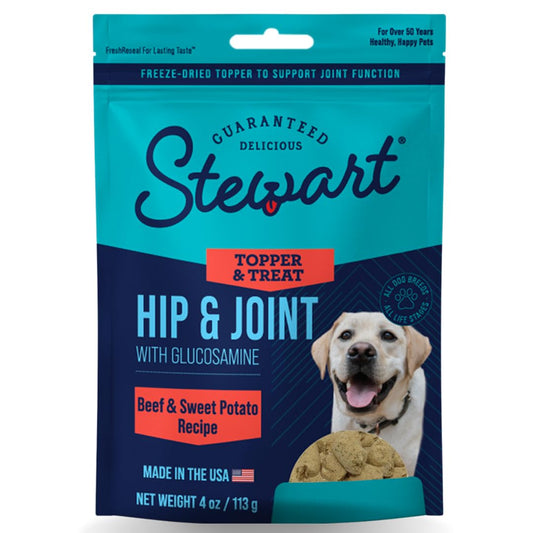 Stewart Freeze Dried Dog Food Topper, Hip and Joint, Beef and Sweet Potato Recipe, 4 Ounce Pouch, Glucosamine for Healthy Joints