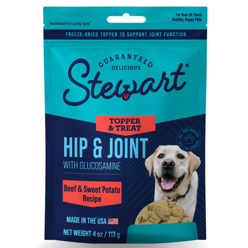 Stewart Freeze Dried Dog Food Topper, Hip and Joint, Beef and Sweet Potato Recipe, 4 Ounce Pouch, Glucosamine for Healthy Joints