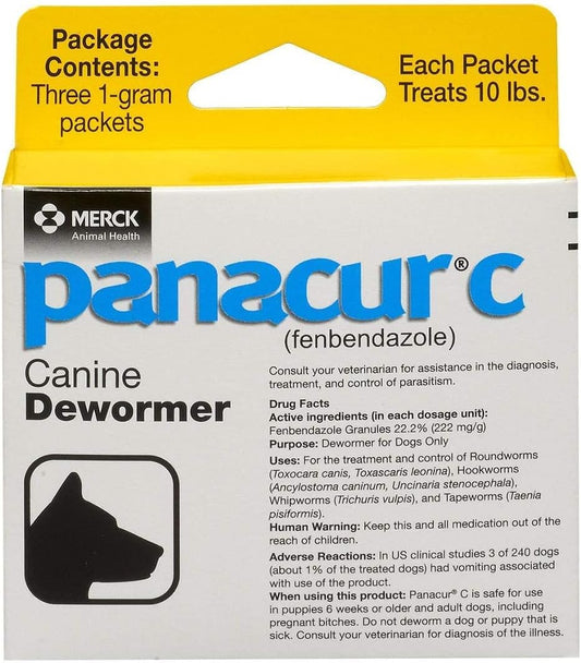 Panacur C Canine Dewormer Treatment Three 1-Gram Packets, Each Packet Treats 10 lbs