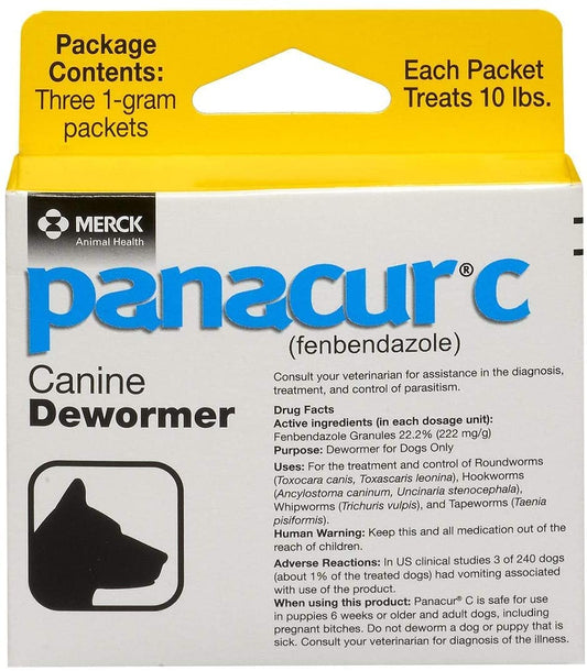 Panacur C Canine Dewormer Dogs 1 (3 Packets) Gram Each Packet Treats 10 lbs