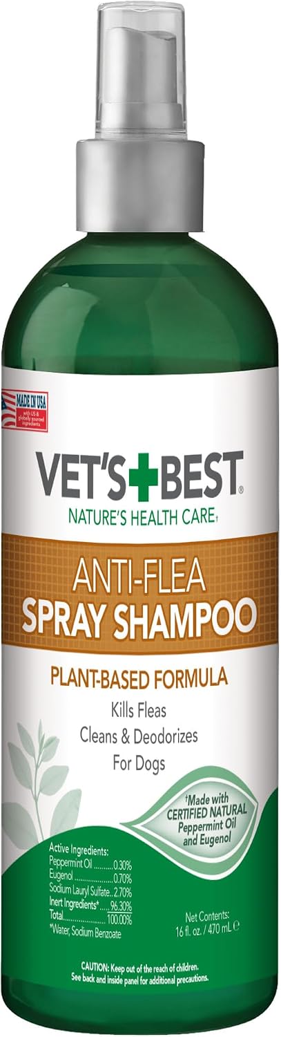 Vet's Best Flea & Tick Spray Shampoo for Dogs, Essential Oils, 16 oz