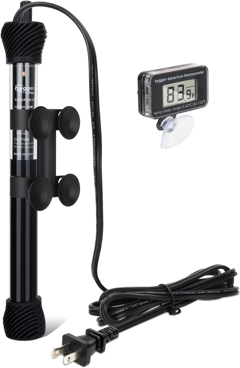 hygger ETL Certification Aquarium Heater, 50W/100W/200W/300W Submersible Fish Tank Thermostat Heater with Firm Double Pa