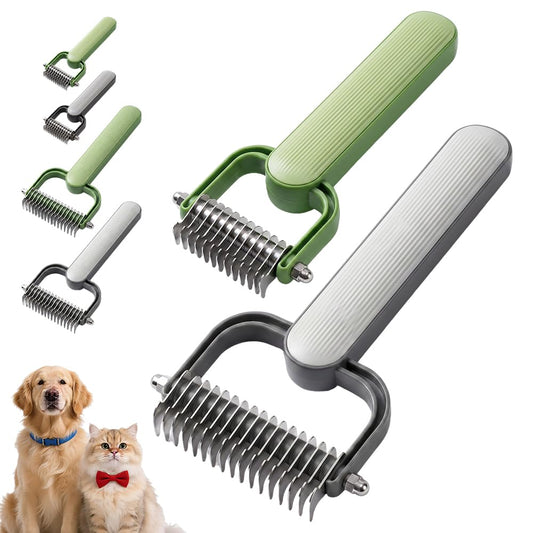 Double Sided Dematting Comb for Dogs Cats, 2026 Upgrade Undercoat Rake Pet Grooming Brush, Deshedding Tool Removes Tangles Knots and Loose Fur for Thick Coats Long Hair Pet