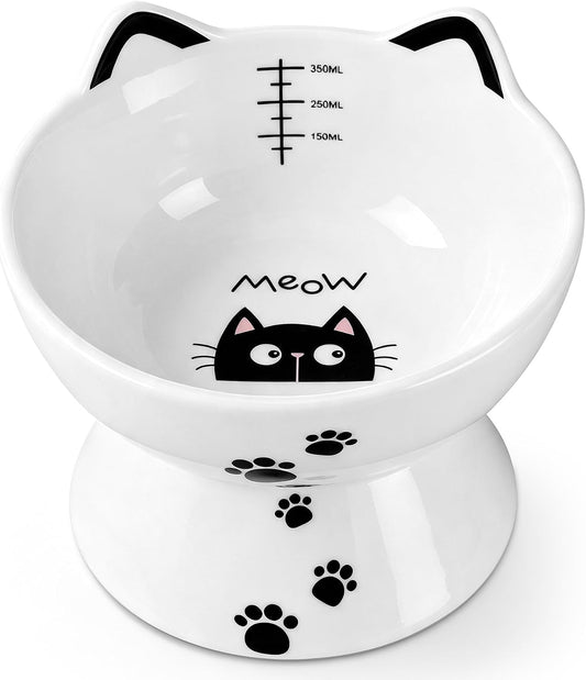 Yedio Porcelain Raised Cat Bowl, No Spill Cat Water Bowl with Anti Slip Band, Elevated Porcelain Pet Bowl Protect Pet's Spine, Large Capacity Pet Water Bowl, 15 oz, Dishwasher Safe