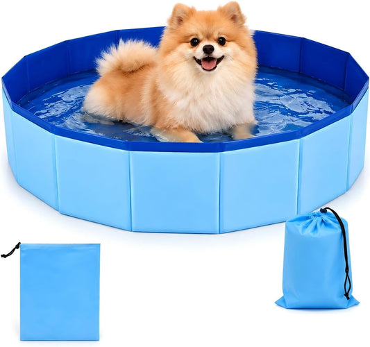 Enenes Foldable Dog Pool 24 x 8 Inch, Portable PVC Collapsible Pet Swimming Pool with Storage Bag, Non-Slip Dog Bath Tub