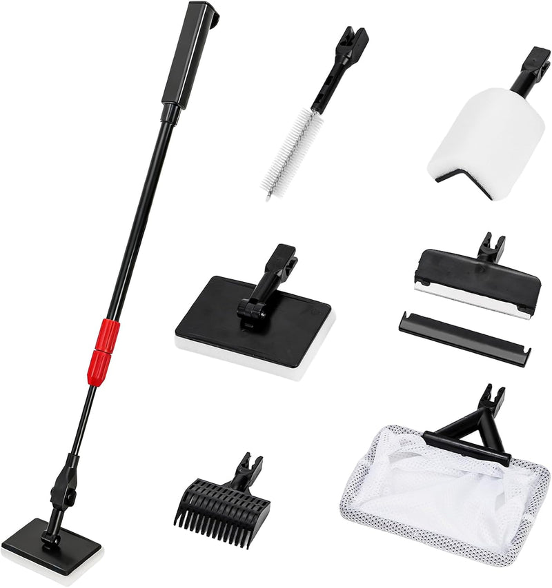 TOPZEA 6 in 1 Aquarium Cleaning Tool Kit, Fish Tank Cleaner Set with Adjustable Telescopic Long Handle (21-32 Inch) Incl