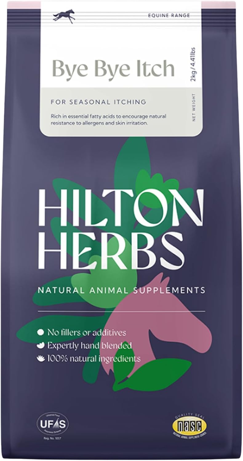 Hilton Herbs Bye Bye Itch Equine Supplement (4.4lb) – Seasonal Skin & Coat Support for Horses – Omega-3 Fatty Acids, Bre