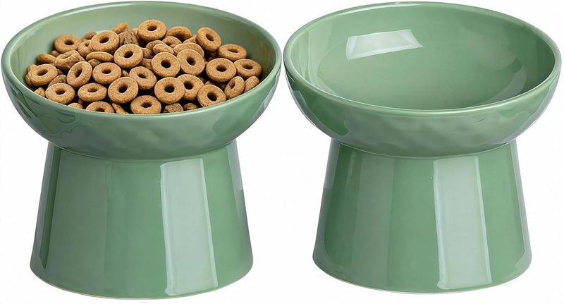 YauYik Raised Cat Bowl, Elevated Cat Food Bowls with Tilted Angle, Stress Free, Anti Vomiting, Ceramic Water Bowl for Ca