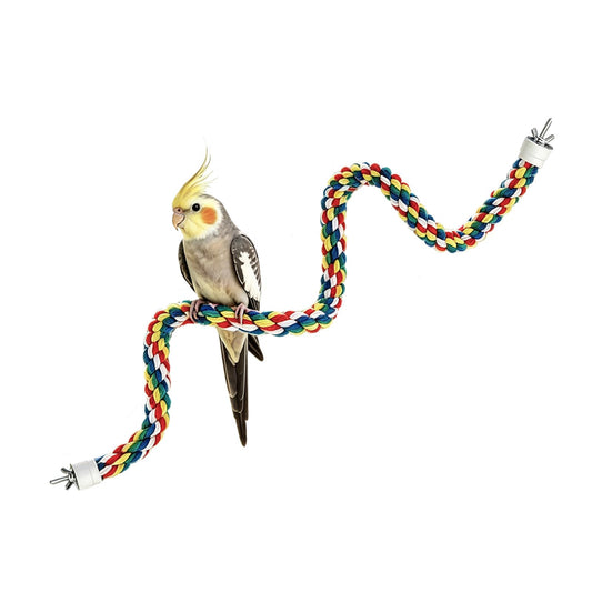 Bendable Fun Climbing Bird Cotton Rope Perch, Colorful Bungee Toy for Parrot, Bird Cage Accessories (31.5'' Metal Nut)
