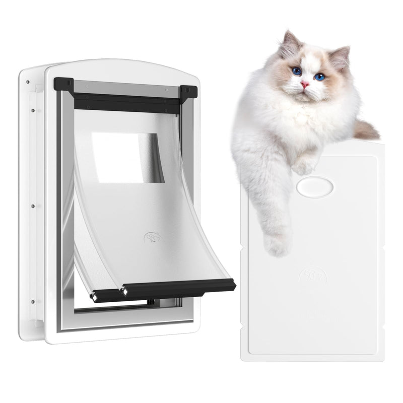 [MAVRICTECH] Cat Door for Door - Cat Door for Exterior & Interior Doors, Steel Frame, Magnetic Double Flaps, 2 Sliding Locks, Weather-Resistant, Fits Cats Up to 15LBS, White