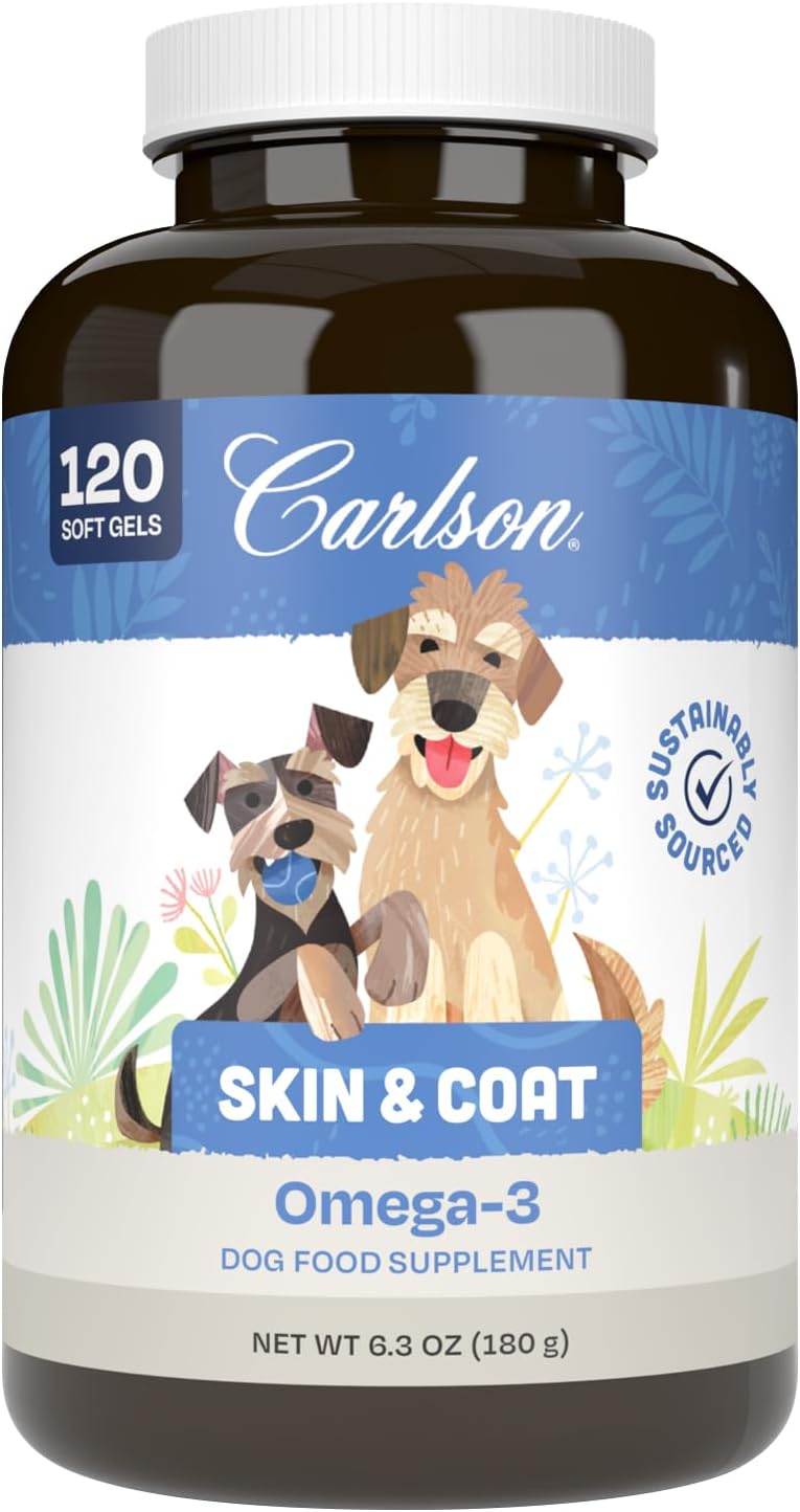 Carlson Omega-3 Fish Oil Soft Gels for Dogs, Supports Skin & Coat, Joint & Heart Health, Dog Supplement