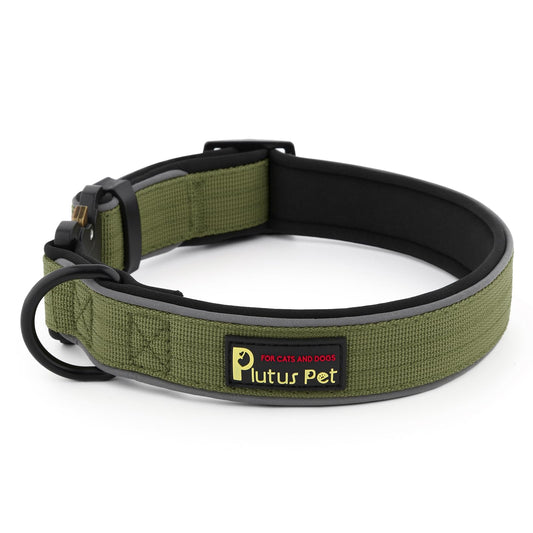 Plutus Pet Tactical Dog Collar, Reflective, Adjustable Heavy Duty Dog Collar, Soft Padded and Comfortable, for Small Medium and Large Dogs (Ranger Green, L)