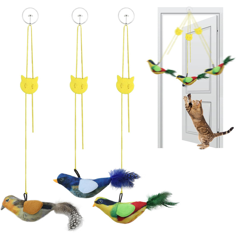 Tocirelo Interactive Cat Toys Bird - Realistic Cat Interactive Toys for Indoor Cats with Catnip and Feather, 3 Pack Hanging Chirping Bird Cat Toy, Bored Kitten Kicker Chase Exercise Door Frame Toy
