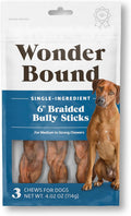 Brand - Wonder Bound Braided Bully Sticks, All-Natural, Highly Digestible, Long Lasting Dog Beef Treats, 6 inch, 3 Count