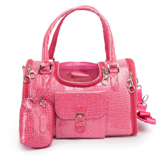Dog Carrier PU Leather Dog Handbag Dog Purse Cat Tote Bag Pet Cat Dog Hiking Bag Travel Bag.fits Under 3 pounds(S, Pink)