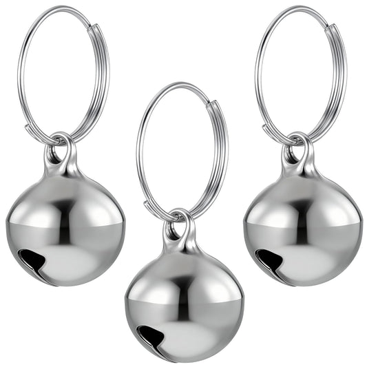3 Pack Silver Dog Collar Bell, Pet Bells for Dog Cat Metal Puppy Hanging Ring Bells with Ring Stainless Steel Anti-Lost Training Bell, Collar LoudBell for Cat Collars Pet Pendant Accessories 1/2-In