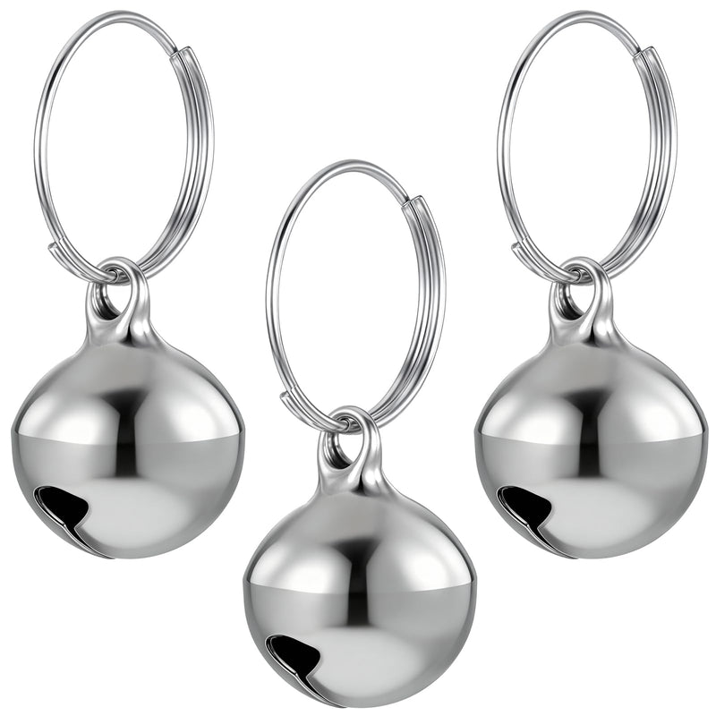 3 Pack Silver Dog Collar Bell, Pet Bells for Dog Cat Metal Puppy Hanging Ring Bells with Ring Stainless Steel Anti-Lost Training Bell, Collar LoudBell for Cat Collars Pet Pendant Accessories 1/2-In
