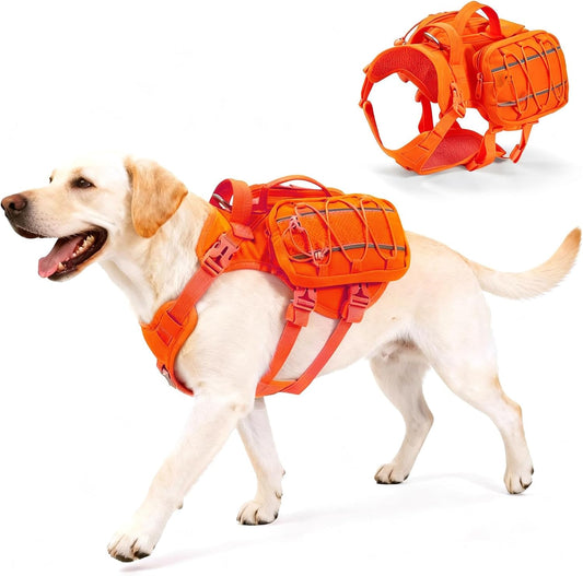 Large Dog Harness Backpack, No Pull Adjustable Dog Vest with Handle & Leash Ring, Lightweight Dog Backpack with Side Poc