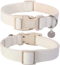 DOGWONG Cotton Hemp Dog Collar, Heavy-Duty White Dog Collar Adjustable Soft Natural Fabric Pet Dog Collar Cute Wedding P