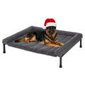 Veehoo Elevated Dog Bed Large Sized with Fluffy Plush Bolster Cushion, Washable Orthopedic Dog Couch Bed, Cooling Raised Pet Cot with Removable Mat, Breathable Mesh, No-Slip Feet, 45 x 34 inches, Grey