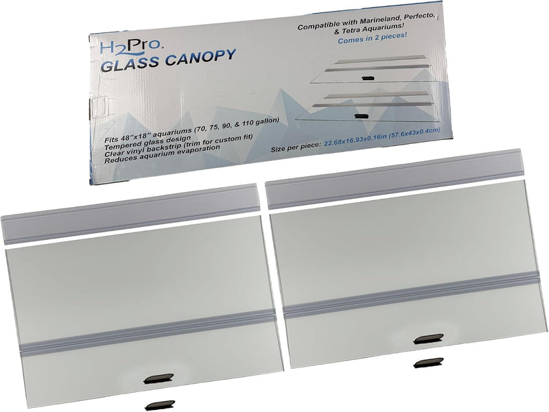 H2Pro Glass Canopy Aquarium Lid for Fresh & Saltwater Fish Tanks (M48GT for Marineland 75/90 / 110 Gallon Aquariums)