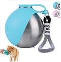 2 in 1 Portable Tumbler for Dogs, Portable Dog Water Ball, 10oz Stainless Steel Pet Water Dispenser with Silicone Foldab