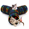 LUCKITTY Cat Tunnels Tube Toy with Plush Ball & Cat Wand Feather Toys-Portable Tattaff Waterproof Washable-Interesting Geometric Pattern Collapsible-3 Way Black Rainbow