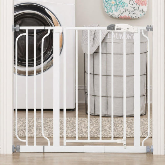 Regalo Safety 29-38.5" Baby Gate for Doorways & Bottom of Stairs, Pressure Mounted Baby Gate with Door for Babies, Toddlers & Pets, Tested & Safe for 30 Years, American Designed, American Owned, White